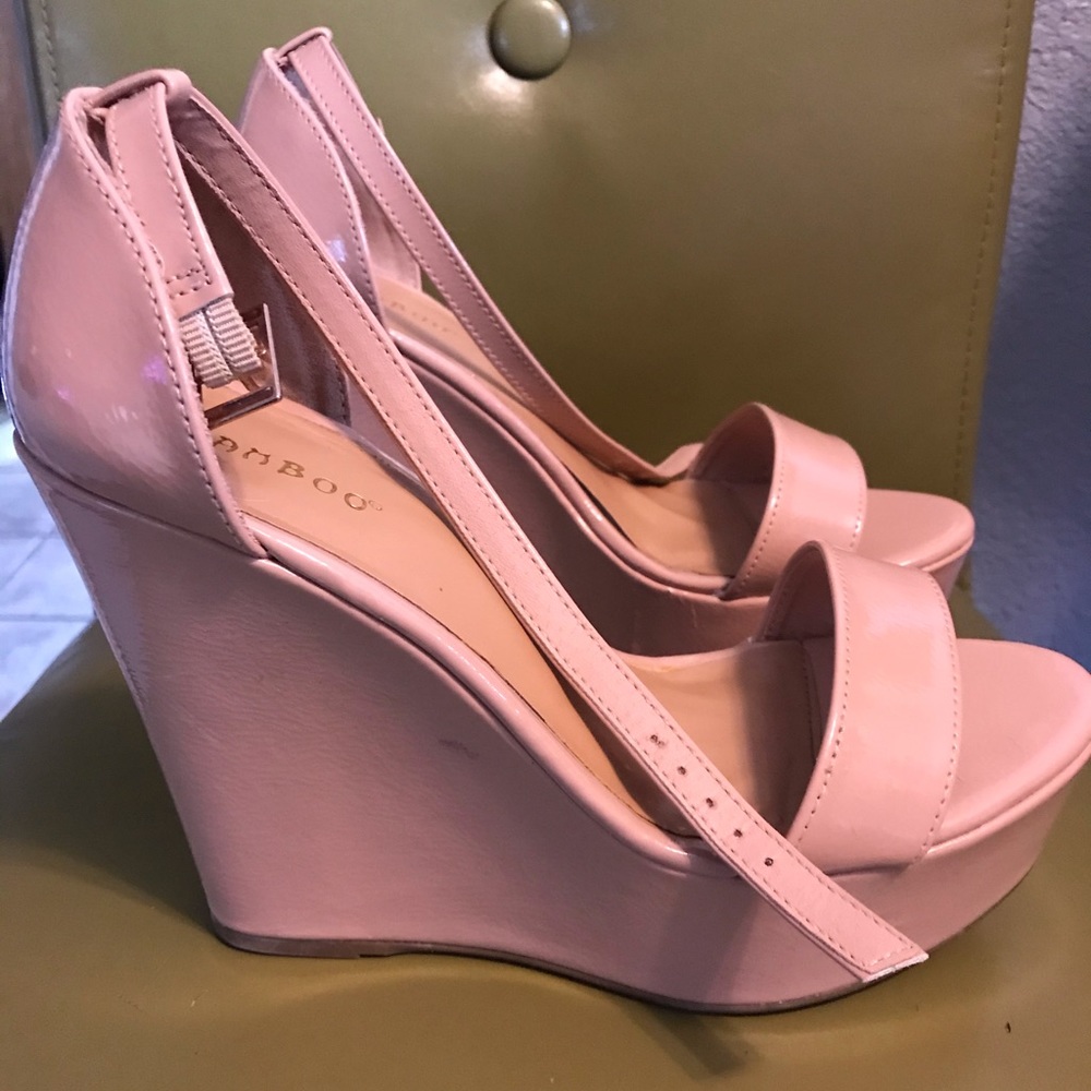 Bamboo nude wedge heels size 8